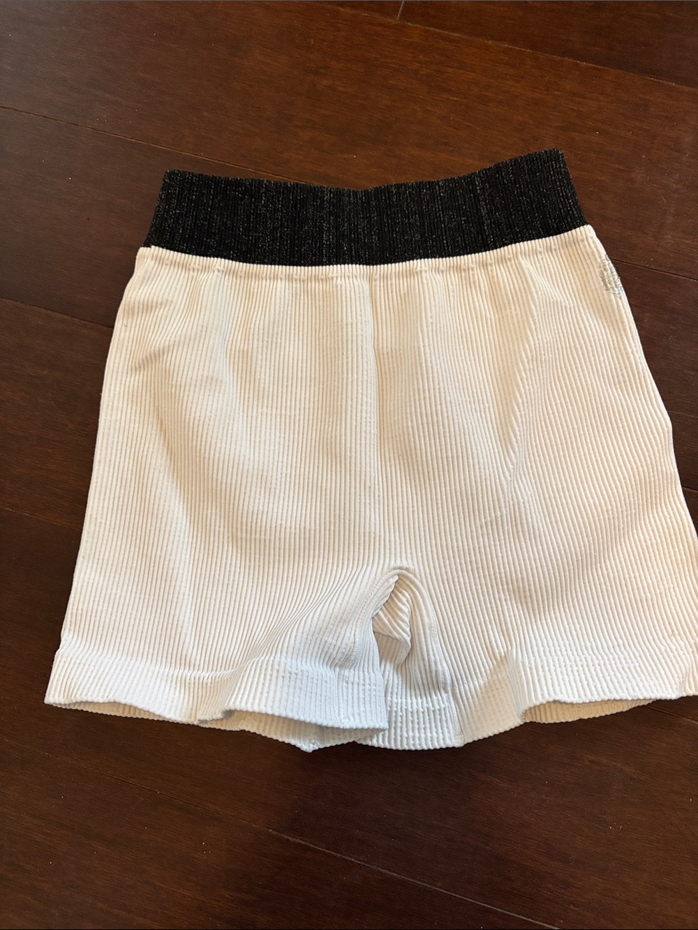 FP Movement by Free People White Ribbed Bike Shorts with Black Waistband